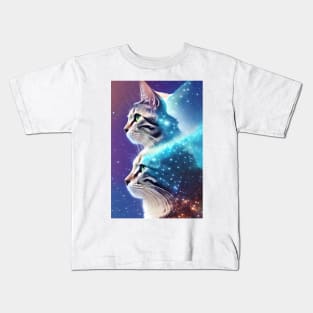 Galaxy Cat Double Exposure - Modern Digital Art Kids T-Shirt